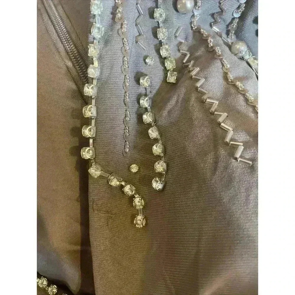 MAC DUGGAL GOWN 18 MAXI DRESS 55715 MOCHA FAUX WRAP JERSEY EMBELLISHED CRYSTALS - Picture 8 of 13